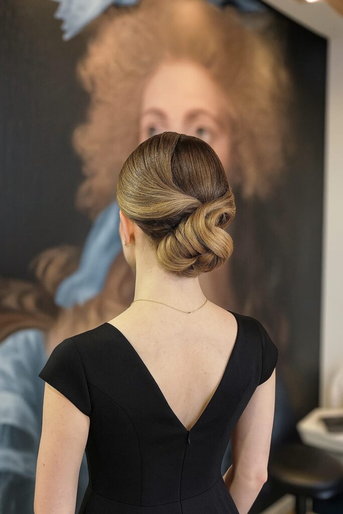 Coiffure travaillée avec précision